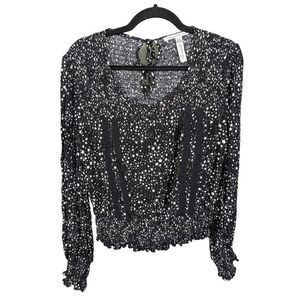 American Rag Cie Lace Stared Long Sleeve Black and white Scrumchy Waist Top Wome